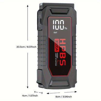 Démarreur de voiture 5000A, batterie externe 24000mAh, booster de batterie 12V pour moteurs essence et diesel – Démarrage rapide de batterie déchargée pour voiture, camion, SUV, moto avec lampe de poche LED pour urgences en extérieur