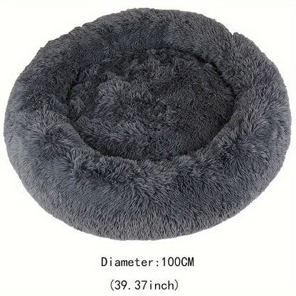 Round Donut Pet Bed for Dogs & Cats – Warm Soft Calming Shag Plush Bed, Anti-Anxiety Cozy Nest for Small Medium Large Pets, Multiple Sizes 16"/20"/24"/28"/31"/39", Perfect Christmas Gift