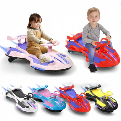Voiture électrique à bascule 12V pour enfants - Jouet porteur 2-en-1 avec pédale, double vitesse, pulvérisation d'eau, lumières clignotantes, musique et conception anti-basculement | Garçons et filles de 3 ans et plus | Max 8 km/h