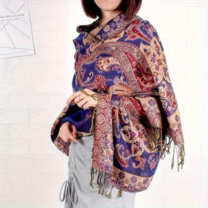 Écharpe châle en jacquard cachemire à motif cachemire avec franges pour femme, style bohème ethnique, accessoire doux et chaud pour le voyage, les festivals ou le quotidien, 8 couleurs