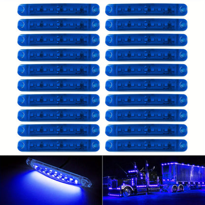 Lot de 20 feux de gabarit latéraux universels à 9 LED 12V pour camion, voiture, remorque, SUV – Blanc, rouge, ambre, bleu, vert – Kit de feux de gabarit latéraux LED lumineux
