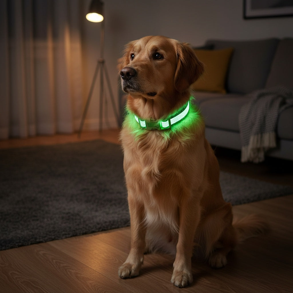 Collier pour chien à LED rechargeable par USB en maille souple – Collier de sécurité lumineux réglable pour chiens de petite, moyenne et grande taille, 5 couleurs bleu vert rose rouge jaune, tailles XS à XL pour les promenades nocturnes