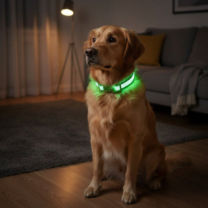 Collier pour chien à LED rechargeable par USB en maille souple – Collier de sécurité lumineux réglable pour chiens de petite, moyenne et grande taille, 5 couleurs bleu vert rose rouge jaune, tailles XS à XL pour les promenades nocturnes