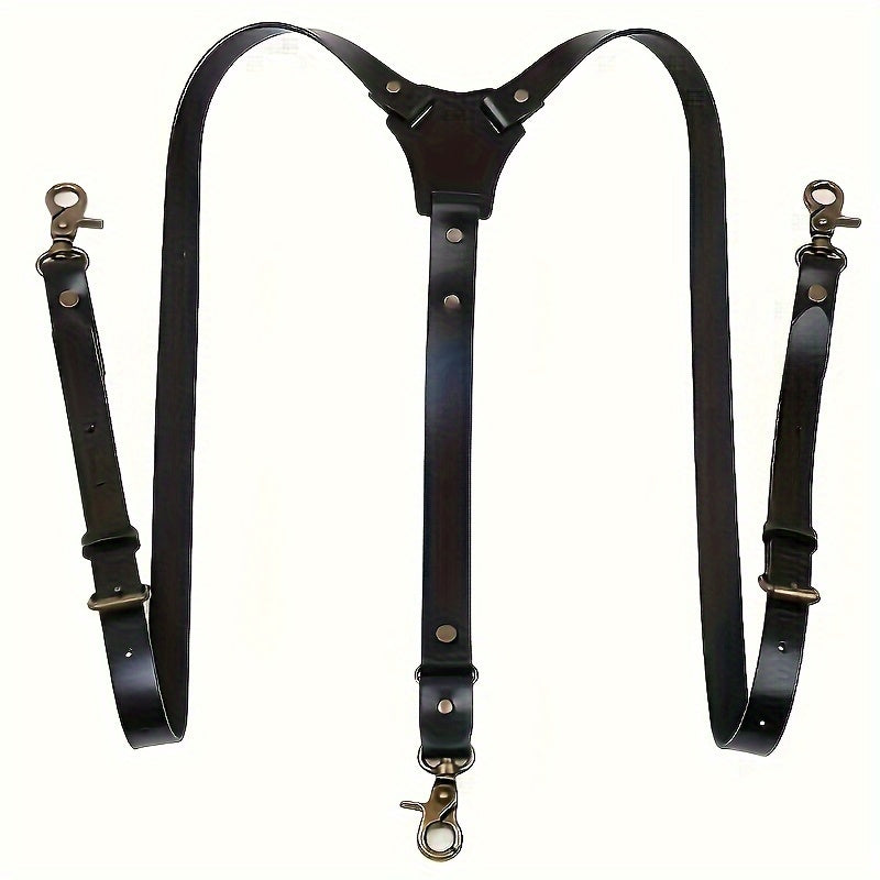 Bretelles en similicuir pour hommes - Bretelles rétro réglables en Y avec détails à rivets, élégantes bretelles vintage à clips pour le quotidien, les mariages et les fêtes, cadeau idéal pour lui