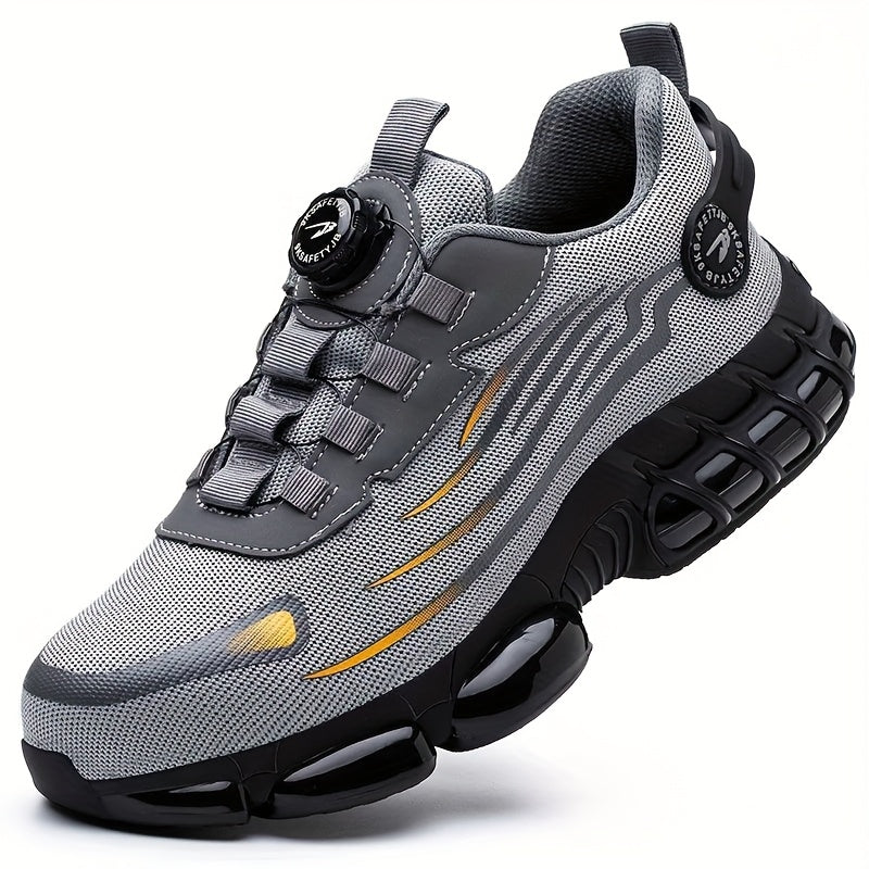 Chaussures de travail respirantes pour hommes – Chaussures de sécurité durables avec bandes réfléchissantes, semelle légère et amortissante pour l'industrie, la construction et un usage quotidien, disponibles en noir et gris, tailles US 6 à 11