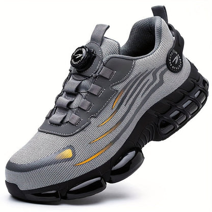 Chaussures de travail respirantes pour hommes – Chaussures de sécurité durables avec bandes réfléchissantes, semelle légère et amortissante pour l'industrie, la construction et un usage quotidien, disponibles en noir et gris, tailles US 6 à 11