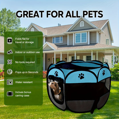 Enclos pliable octogonal pour animaux, niche toutes saisons et lit pour chat – Cage pour chiens et chats en tissu Oxford résistant aux rayures, parc portable pliable pour intérieur, extérieur, camping et voyage
