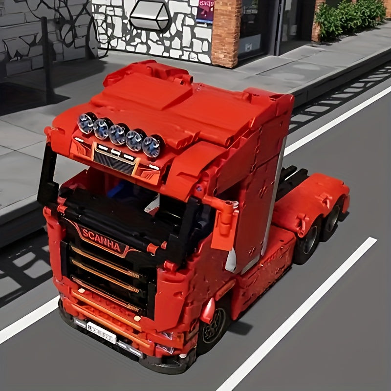 Ensemble de construction de camion lourd de 1788 pièces - Modèle réduit de tracteur routier avec détails mécaniques, kit de construction de cabine rouge pour adultes et adolescents | Cadeau d'anniversaire ou de vacances pour les passionnés de camions
