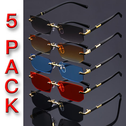 Lot de 5 paires de lunettes de soleil dégradées sans monture pour hommes et femmes – Lunettes UV sans cadre en 5 couleurs (gris, rouge, bleu, noir et marron), lunettes de soleil décontractées et légères pour un usage quotidien et les fêtes
