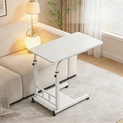 Table pour ordinateur portable réglable en hauteur avec 4 roulettes et double étagère – Bureau poste de travail mobile pour chevet, dortoir, bureau, salon, structure en acier robuste, design gain de place