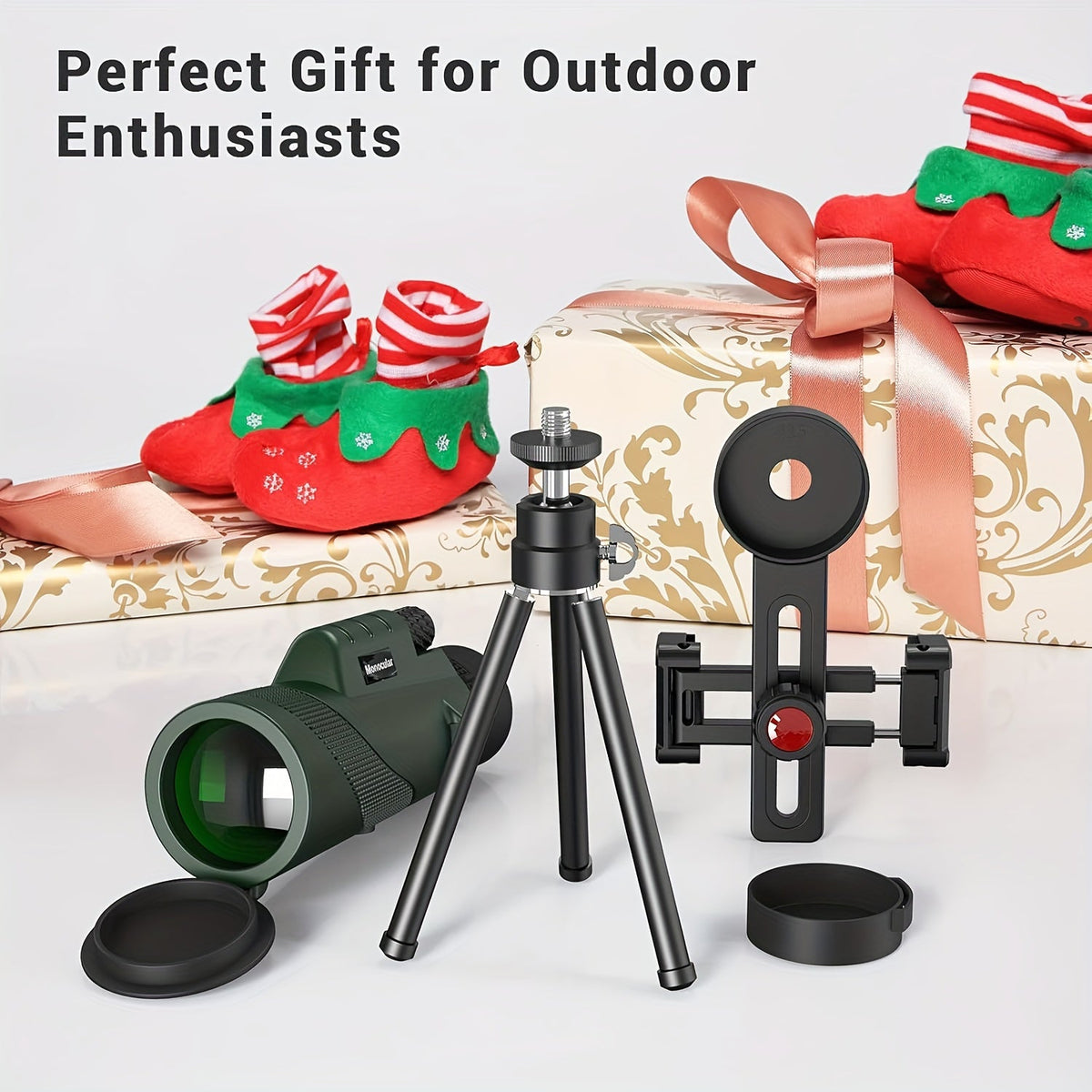 Monoculaire HD 10x42 avec adaptateur pour téléphone et trépied – Longue-vue compacte à lentilles FMC pour l'observation des oiseaux, la faune, la randonnée, le camping, les concerts et le sport – Noir et vert, cadeau de Noël