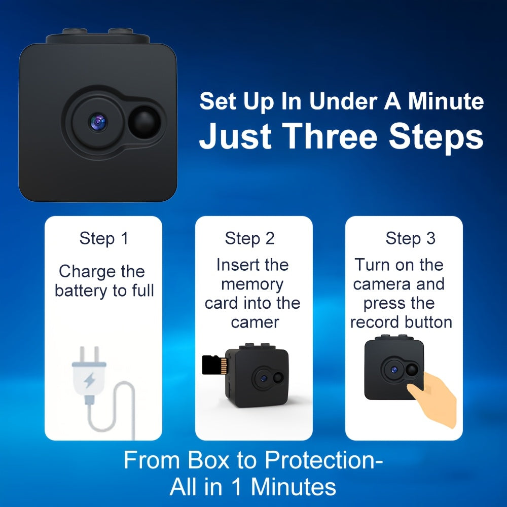 Mini caméra de sécurité espion sans WiFi – Prise en charge carte SD 32 Go, enregistrement en boucle, batterie rechargeable, Plug & Play – Sécurité domestique, babyphone, caméra pour animaux, surveillance de bureau