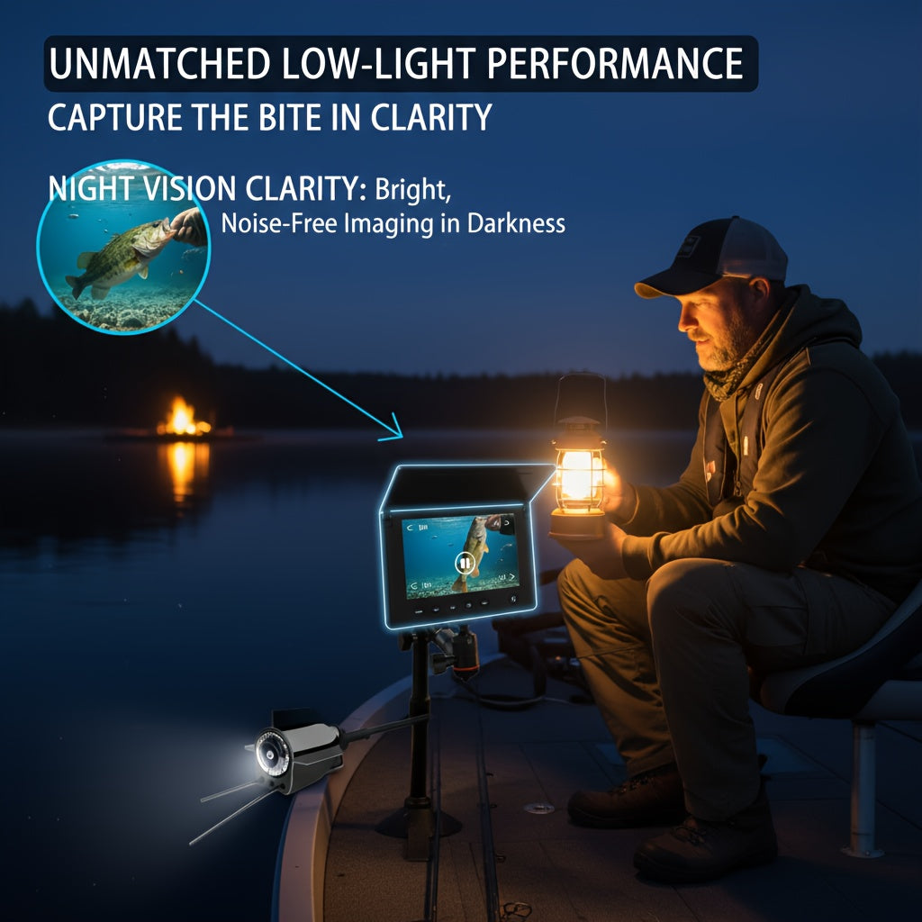 Détecteur de poissons avec caméra sous-marine HD, écran 4,3 pouces, objectif grand angle 140 degrés, lumière attractive pour poissons, kit de visionnage de pêche portable pour la pêche sur glace, en lac et en rivière
