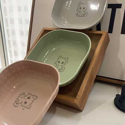 Cat Bowl Set 3 Pack - Non-Spill Shallow Wide Cat Food Bowls, Anti-Fatigue Whisker-Friendly Design, Engraved Kitten Pattern, Pet-Safe Durable Dishes for Indoor Cats, Healthy Ergonomic Feeding Bowls