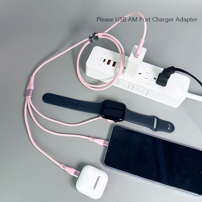 Câble de charge 3 en 1 avec chargeur magnétique pour iWatch – Cordon de charge rapide USB-A vers Lightning et Type-C en nylon tressé, 120 cm, compatible avec iPhone, Apple Watch Series 1-10 et téléphones Android