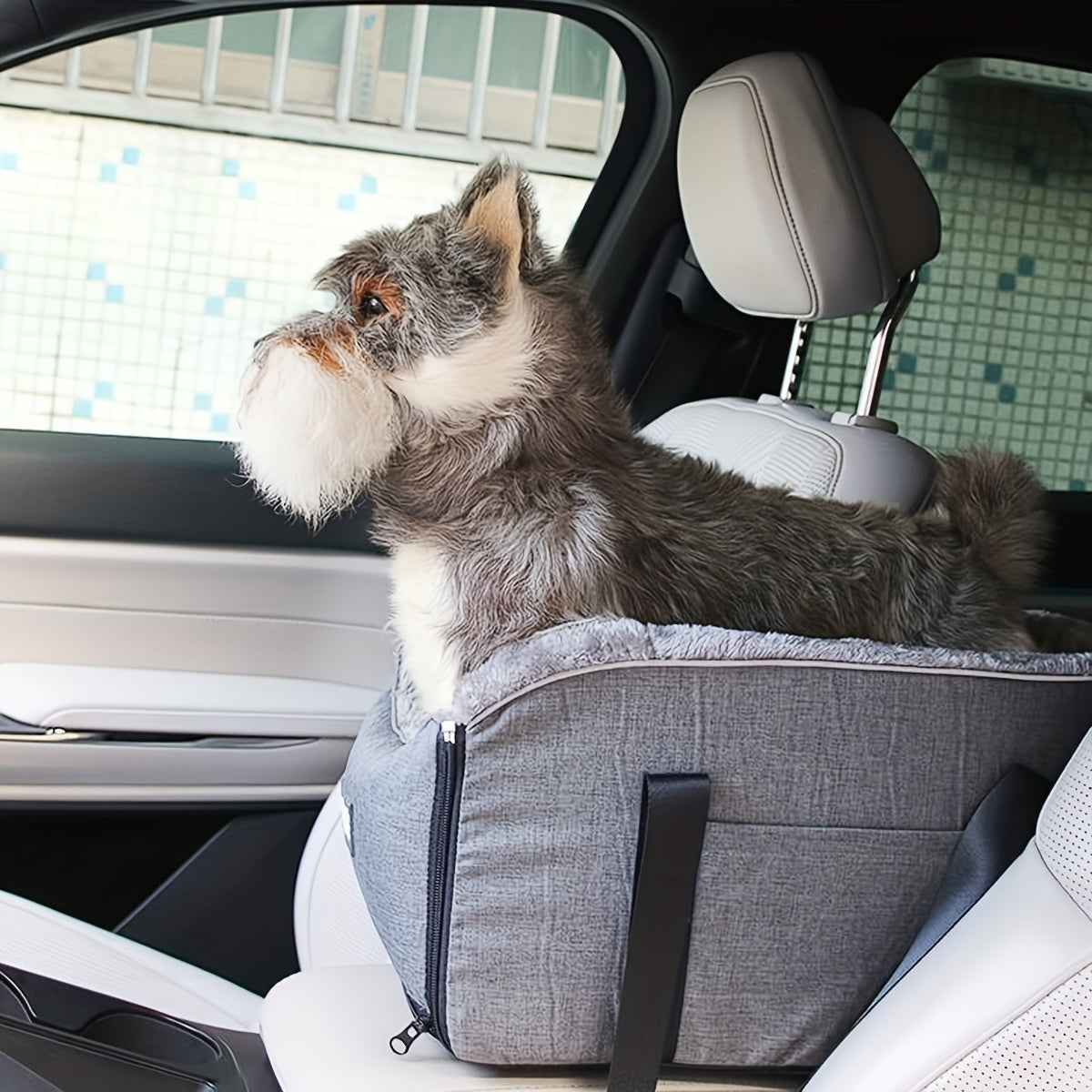 Siège rehausseur de voiture pour petits et moyens animaux – Sac de transport portable avec boucle de sécurité, vue surélevée, construction en polyester pour chiens et chats en voiture