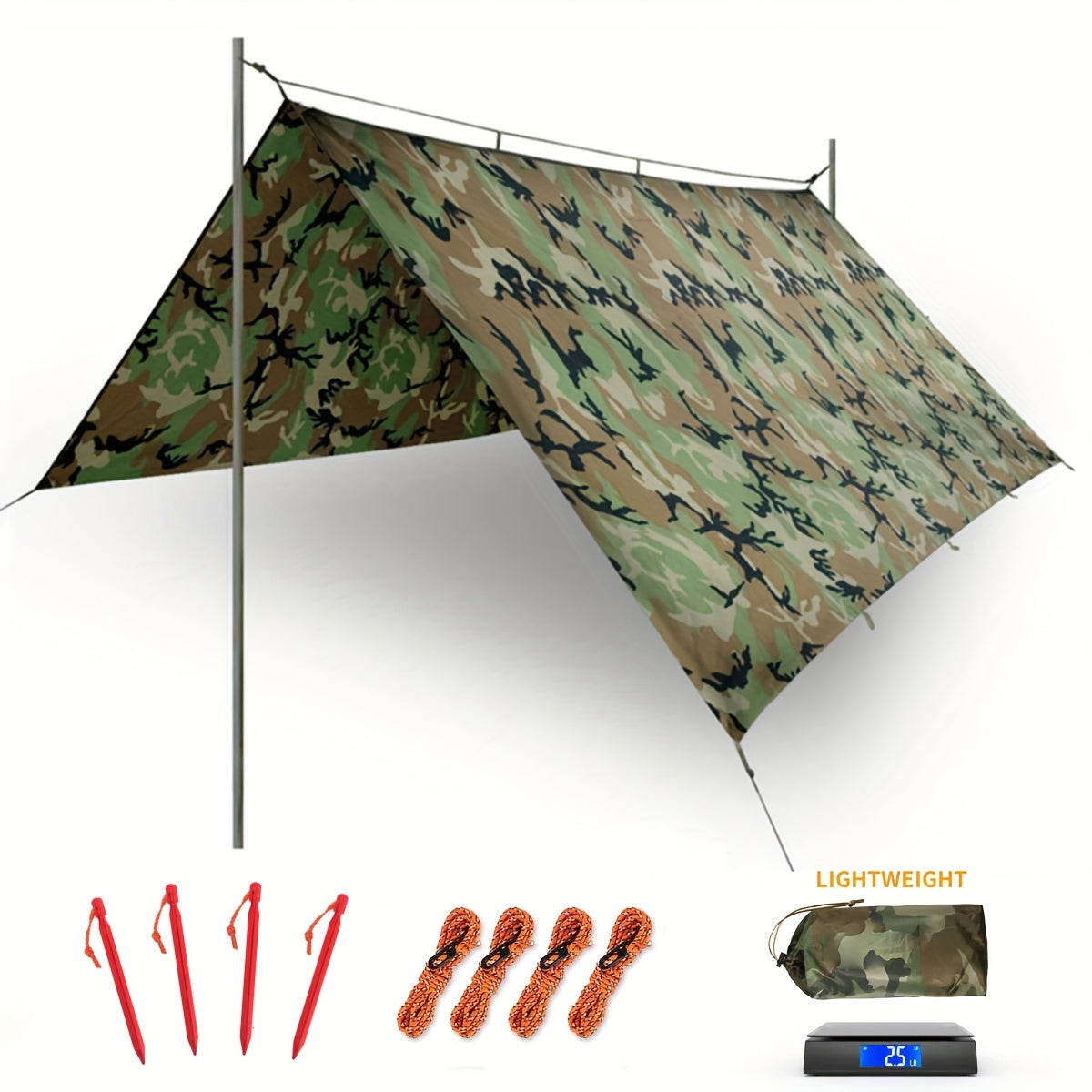Toile de tente de camping avec protection UV et support en alliage – Abri pliable et portable pour 4 personnes pour randonnée, camping, jardin et survie en plein air | Auvent de camping toutes saisons