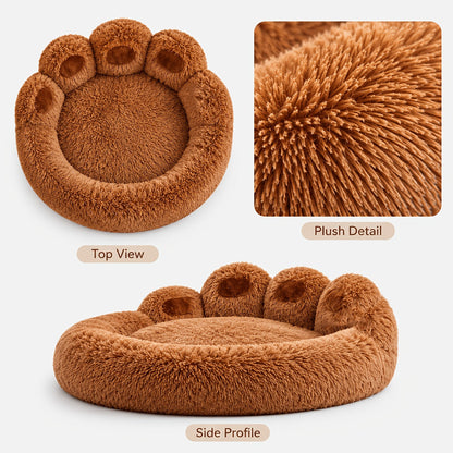 Panier rond pour chien et chat motif patte d’ours – Lit apaisant et doux pour animal de compagnie, antidérapant, chaud et confortable, petit, moyen, grand modèle, 50/60/70/90 cm, café/rose/gris