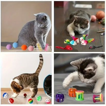 Lot de 100 jouets variés pour chat - Assortiment aléatoire de jouets en plastique et en peluche avec plumes, kit de divertissement interactif pour foyers multi-chats, ensemble de jeu pour chaton