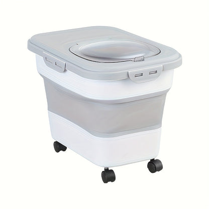 Grand contenant hermétique pour nourriture pour animaux avec roulettes – Bac scellé résistant à l'humidité et aux insectes avec tasse à mesurer et design pliable pour nourriture sèche pour chiens et chats, blanc cassé, vert, rose