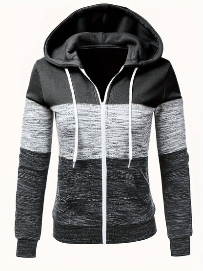 Sweat-shirt à capuche zippé pour femme, imprimé patchwork, veste décontractée ample, bleu paon, noir, rose foncé, mélangé, S M L XL XXL