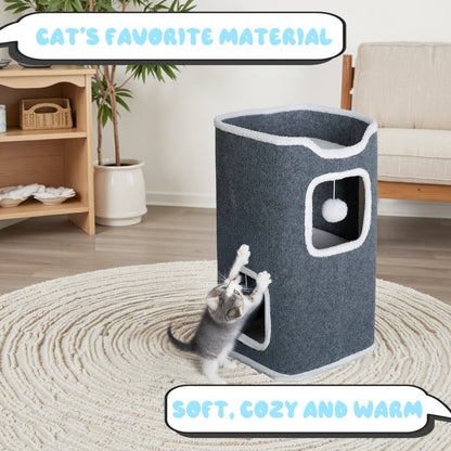 Arbre à chat pliable multi-niveaux pour chats d'intérieur – Griffoir, perchoir confortable, niche avec balle suspendue, refuge, panier douillet, options 1/3/4 étages