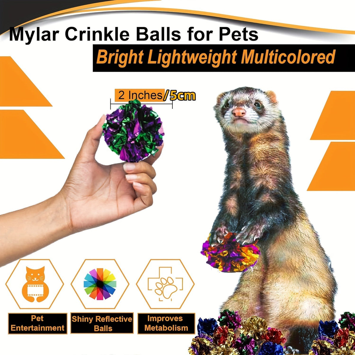 Lot de 24 balles froissantes pour chats, jouets en papier aluminium Mylar, balles brillantes multicolores, jouet sonore pour l'exercice des chats et chatons d'intérieur, jouets interactifs légers pour chats