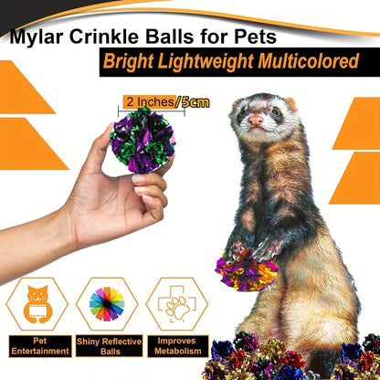 Lot de 24 balles froissantes pour chats, jouets en papier aluminium Mylar, balles brillantes multicolores, jouet sonore pour l'exercice des chats et chatons d'intérieur, jouets interactifs légers pour chats