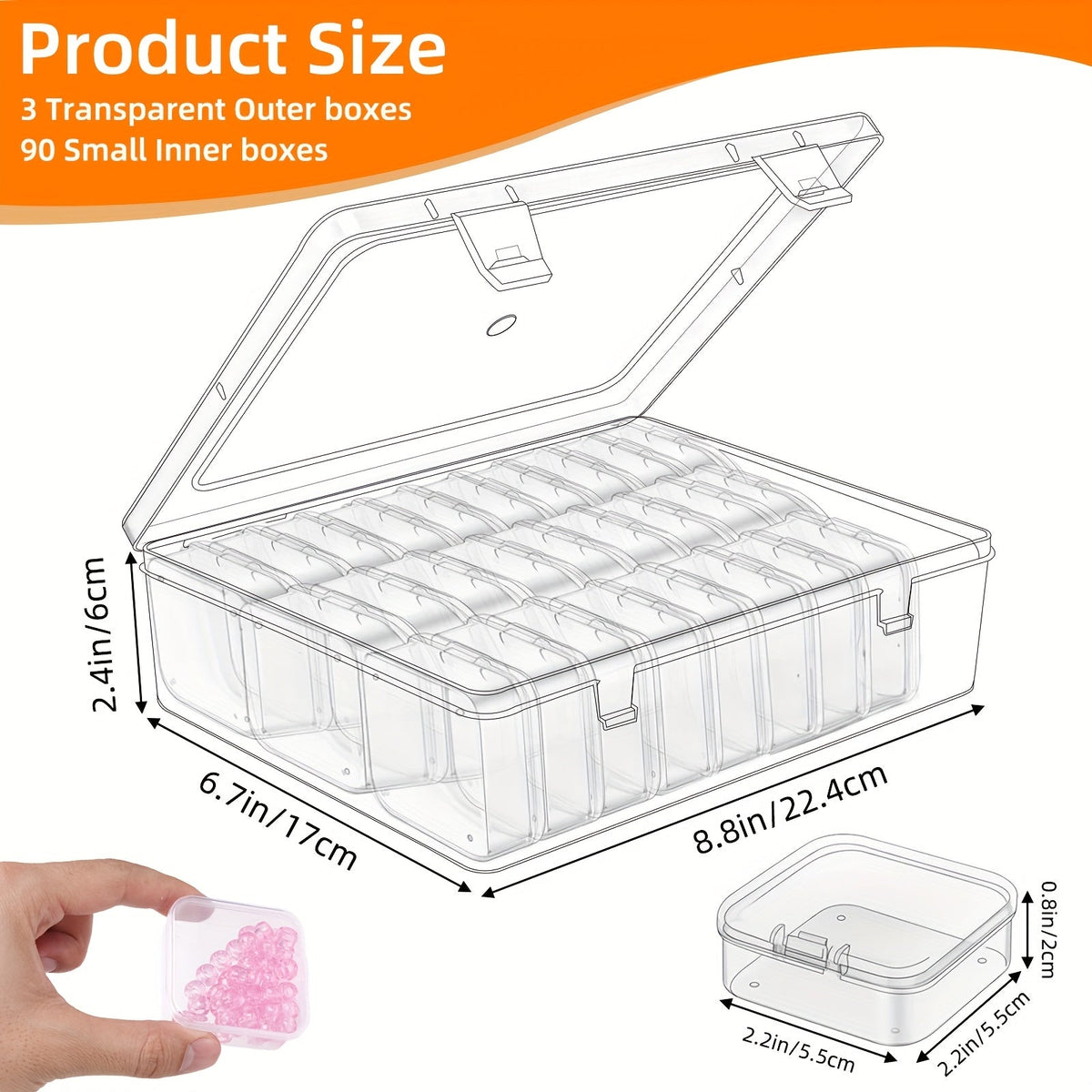 Boîte de rangement transparente pour perles, 30 compartiments, couvercle à charnière, lot de 3 ou 5, conteneur de stockage pour bijoux, fabrication de bracelets, loisirs créatifs, nail art, 22,4 x 17 cm