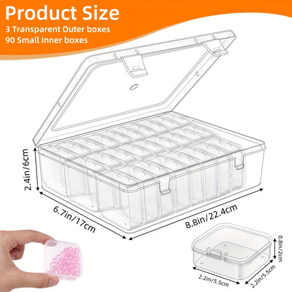 Boîte de rangement transparente pour perles, 30 compartiments, couvercle à charnière, lot de 3 ou 5, conteneur de stockage pour bijoux, fabrication de bracelets, loisirs créatifs, nail art, 22,4 x 17 cm