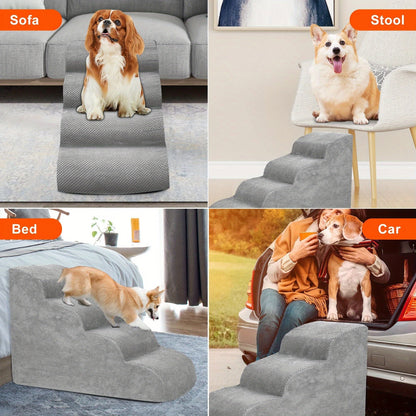 Escalier pour chien en mousse à mémoire de forme, 2, 3 ou 4 marches avec base antidérapante et housse lavable – Marches de soutien pour canapé et lit, idéal pour chiens âgés et chiots, plusieurs couleurs disponibles