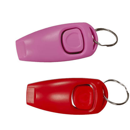 Lot de 2 clickers de dressage pour chien - Clicker professionnel pour le dressage des chiens, chiots et chats, outil de renforcement positif pour l'obéissance avec dragonne, rose et rouge