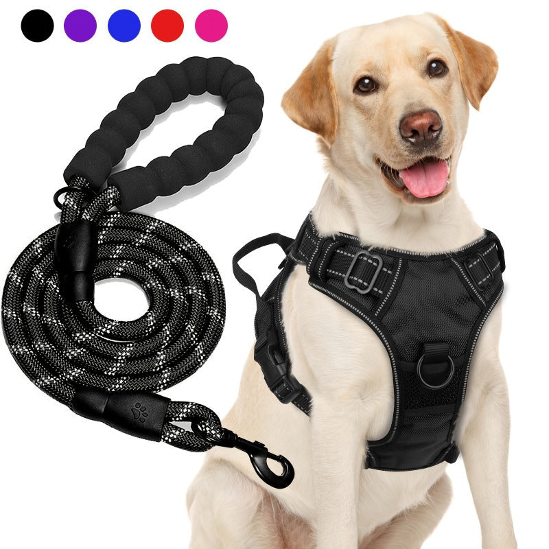 Ensemble harnais anti-traction et laisse pour chien – Harnais gilet réglable en tissu Oxford réfléchissant avec laisse à poignée rembourrée de 1,5 mètre pour chiens moyens à grands, boucles à dégagement rapide, tailles S à XL, 5 couleurs