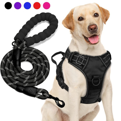 Ensemble harnais anti-traction et laisse pour chien – Harnais gilet réglable en tissu Oxford réfléchissant avec laisse à poignée rembourrée de 1,5 mètre pour chiens moyens à grands, boucles à dégagement rapide, tailles S à XL, 5 couleurs