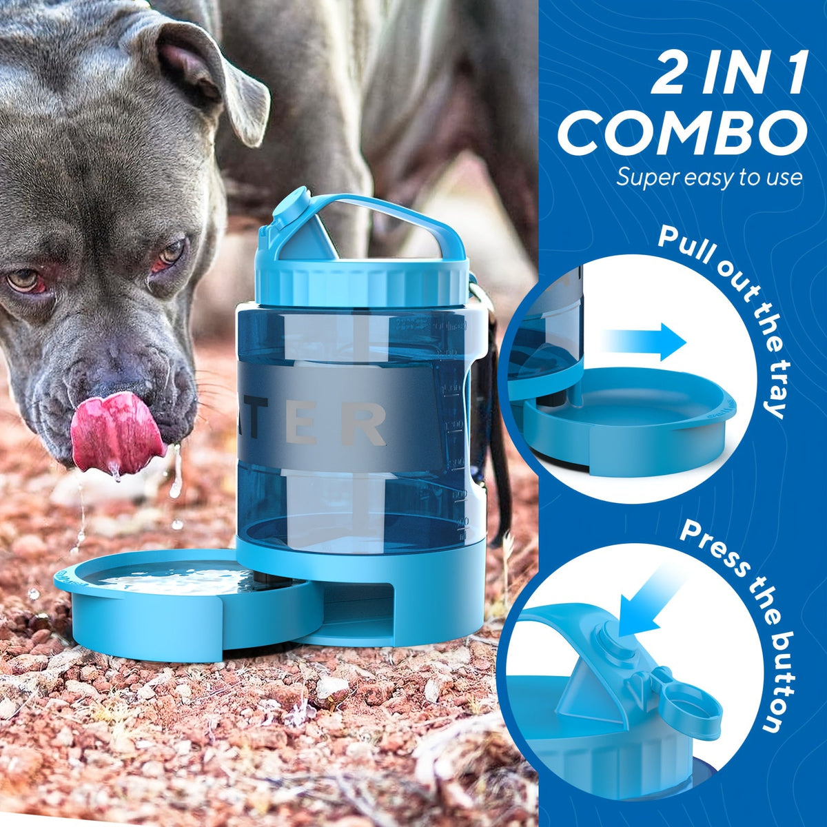 Gourde de voyage pour chien, grande capacité 2,2 L - Bouteille d'eau portable pour animaux avec écuelle amovible, conception anti-fuite pour randonnée, camping, parc à chiens, adaptée aux chiens de toutes tailles pour les aventures en plein air