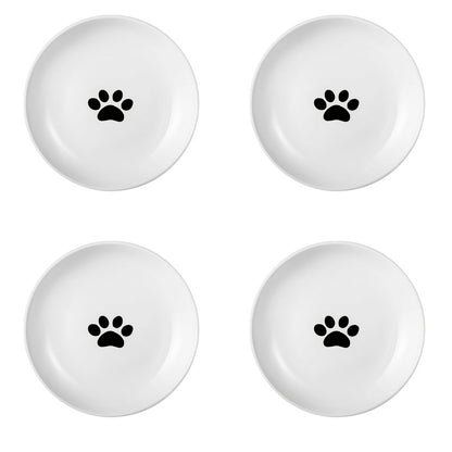 Ceramic Cat Bowl Set of 4 with Paw Print Design – Whisker-Friendly Pet Food & Water Dish for Dry & Wet Food, Multi-Bowl Feeding Set for Cats & Small Dogs, Dishwasher Safe & Easy to Clean