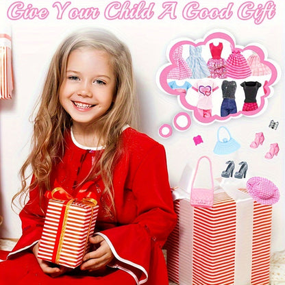 20pcs Fashion Doll Clothes and Accessories Set for 11.5-12 Inch Dolls - 5 Dresses 3 Tops 3 Pants 7 Pairs Shoes 2 Bags, Random Style Doll Outfit Gift for Girls, Christmas Birthday Present, Doll Not Included