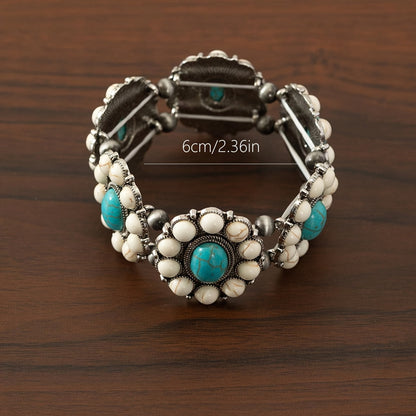 Bracelet élastique perlé turquoise style bohème pour femme – Bracelet vintage élastique en alliage de zinc, bijou décontracté pour tous les jours & cadeau idéal pour elle