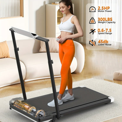 Incline Foldable Treadmill Walking Pad with Handles – 300 LB Capacity Portable Under Desk Treadmill for Home & Office, Compact Quiet Walking Pad with Incline for Weight Loss & Cardio Fitness