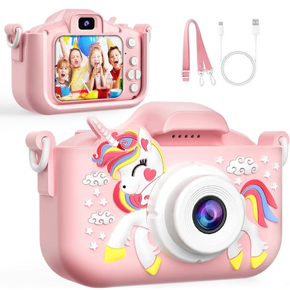 Appareil photo pour enfants, caméra numérique HD 1080P 48MP avec enregistrement vidéo, 5 jeux intégrés, mode selfie - Appareil photo pour filles et garçons de 3 à 12 ans, cadeau d'anniversaire, Noël ou Halloween (rose ou bleu)