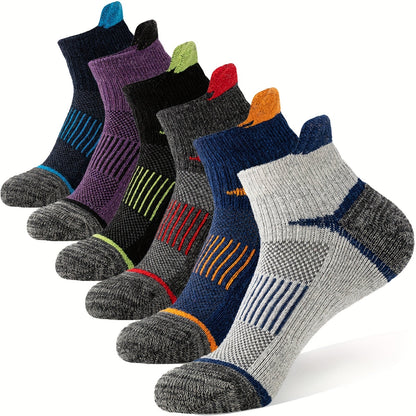 Lot de 6 paires de chaussettes de randonnée en laine mérinos pour hommes et femmes, chaussettes de course et de travail à cheville rembourrée avec soutien de compression, design invisible, respirant et absorbant l'humidité – Excellente idée cadeau