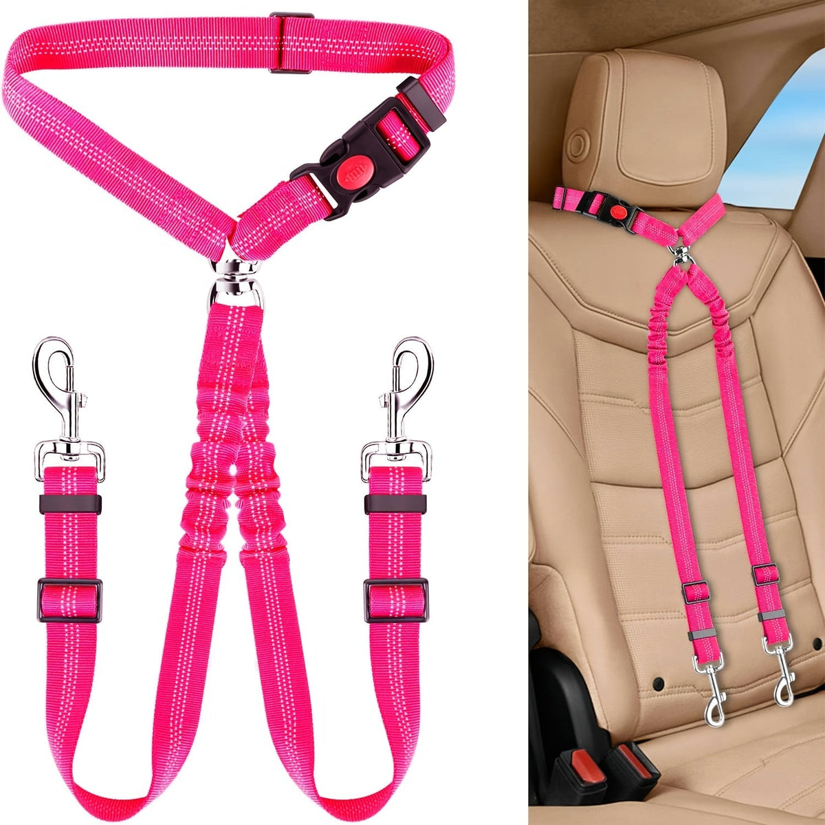 Double ceinture de sécurité pour 2 chiens, attache appuie-tête anti-enchevêtrement, laisse élastique réglable pour la sécurité des chiens de petite, moyenne et grande taille en voiture