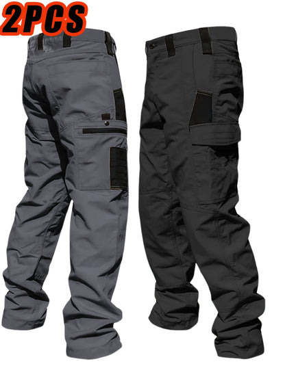 Pantalon cargo tactique pour homme, lot de 2, tissu ripstop, multi-poches, pantalon de travail d'extérieur pour camping, randonnée, chasse, pêche, coupe droite, passants de ceinture, S-XXXL