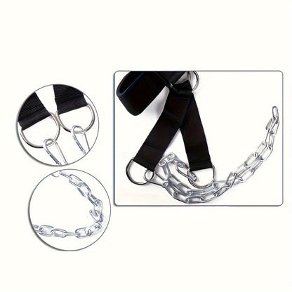 Harnais de musculation pour le cou avec chaîne, renforcement ajustable haute résistance pour athlètes et récupération musculaire – Accessoire de fitness pour entraînement à domicile, noir