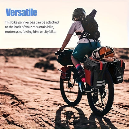Ensemble de sacoches de vélo 50 L – Sacoche de porte-bagages, sacoche de selle et sac à bandoulière 3 en 1, accessoires de cyclisme professionnels pour le vélotaf, le cyclotourisme et les sorties en plein air, Rouge Noir Bleu