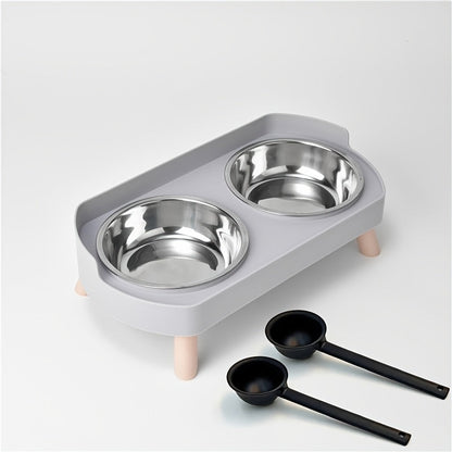 2-in-1 Cat Feeder and Water Dispenser with Stainless Steel Dual Bowl - Non-Slip Easy-Clean Pet Food & Water Station with Cute Cat Design, Healthy Hydration & Feeding Set for Cats & Small Dogs, Multiple Color Options
