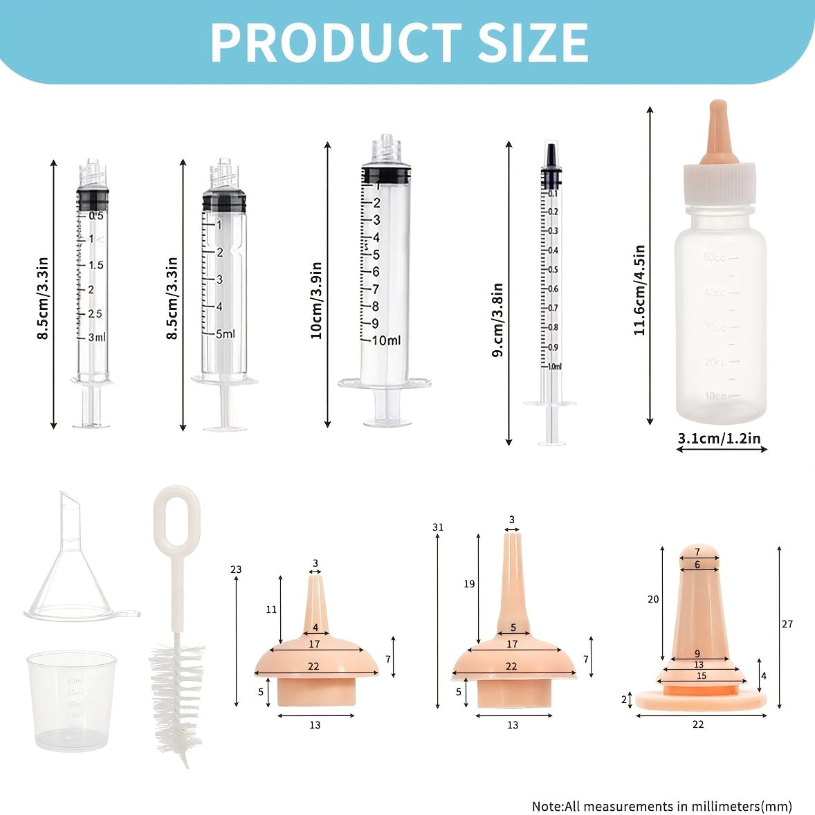 Kit d'allaitement pour nouveau-nés de 11 pièces - Ensemble biberon pour chatons et chiots avec tétines de rechange et brosses de nettoyage, fournitures d'alimentation néonatales pour bébés chatons, chiots, écureuils et petits animaux