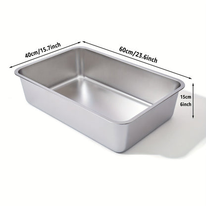 Bac à litière en acier inoxydable XL – Lot de 2 bacs en métal extra larges, bords hauts de 15 cm, facile à nettoyer, résistant aux odeurs, pour grands chats et foyers multi-chats, design rectangulaire adapté aux coins