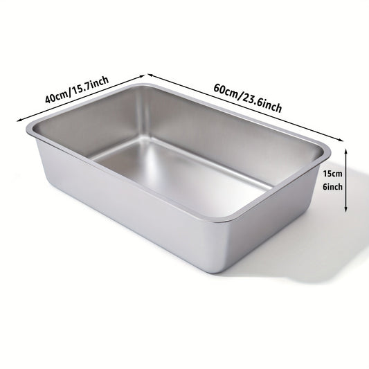 Bac à litière en acier inoxydable XL – Lot de 2 bacs en métal extra larges, bords hauts de 15 cm, facile à nettoyer, résistant aux odeurs, pour grands chats et foyers multi-chats, design rectangulaire adapté aux coins