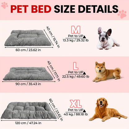 Extra Large Plush Dog Crate Pad Mattress - Thickened Ultra-Soft Polyester Dog Bed for Small Medium Large Dogs & Cats, Oversized Rectangular Kennel Mat with Reversible Pillow, Non-Slip Washable Pet Bed